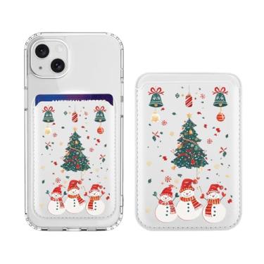 Imagem de BlHMCASE Carteira magnética compatível com MagSafe para iPhone 17/16/15/14/13/12, série Bonita árvore de Natal, boneco de neve, branco para porta-cartões Magsafe para mulheres adolescentes e meninas