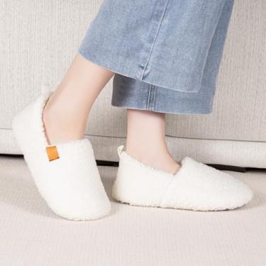 Imagem de Pantufas femininas de espuma viscoelástica para casa, aconchegantes e fechadas, com lã encaracolada, para ambientes internos e externos, Branco, 8.5 Women/7 Men