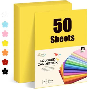 Imagem de GOHOHOF 50 folhas de cartolina amarela 8,5 x 11 papel para impressora 38,6 kg/230 gsm, papel cartolina para impressora, desenho, etiquetas de presente, convites