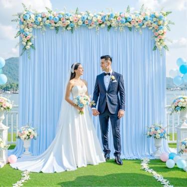 Imagem de Cortina de fundo azul bebê para festas de chá de bebê sem rugas cortinas azuis claras cortinas de fundo cortinas de pano de fundo decoração de tecido para fotografia de festa de aniversário 1,5 m x 2,4 m, 2 painéis