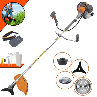 Imagem de Roçadeira Lateral Tekna RL430P À Gasolina 43cc 1,7HP Multifuncional Com Carretel e Faca 3 Pontas + EXTRA Faca 40 Dentes e Escova de Aço Circular