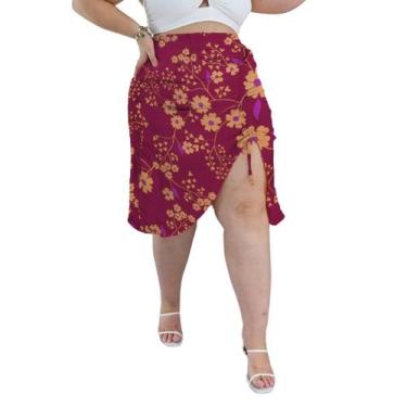 Imagem de Saia Midi Franzida Assimétrica Cintura Alta com Recorte na perna com f