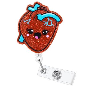 Imagem de Carretel de crachá engraçado de enfermeira cardíaca, bonito suporte de crachá retrátil de coração anatômico, crachá de identificação para RN CNA LPN, enfermeira cardiovascular, estudante de enfermagem