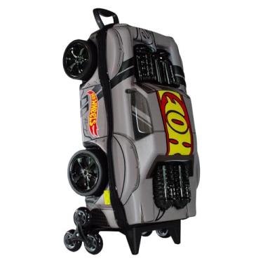 Imagem de Mala Infantil 3D com Rodinhas, Cinza, 50x20x26cm, 20 Litros, Design Carro Esportivo, EVA e Poliéster, Sistema 3 Rodas 360°, para Crianças 3+ Anos