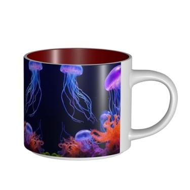 Imagem de ZERAOKE Medusa colorida - Caneca grande de cerâmica impressa para café, capacidade grande para escritório e casa, pode ser lavada na lava-louças, design com alça em C.
