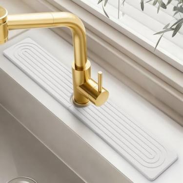 Imagem de garvonti Tapete de torneira de pedra para pia de cozinha, bandeja de pedra de absorção rápida de água de 59,9 cm para pia, tapetes de torneira super absorventes, bandeja de pia de pedra de diatomita