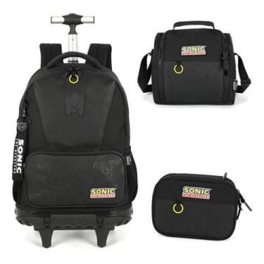 Imagem de Kit Mochila Rodinhas Lancheira Estojo Sonic - Luxcel
