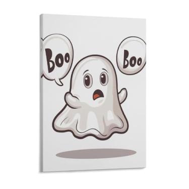 Imagem de HouLaiZhe Pôster de Halloween Ghost Boo impressões de arte de parede em tela fofas decorações de Halloween decoração de parede estética gótica para sala de estar quarto 18 x 24 polegadas (45 x 60 cm)