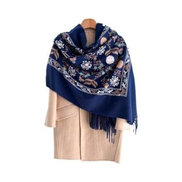 Imagem de Cachecol Floral Feminino Quente 70x210cm Xale De Cashmere Sintético In