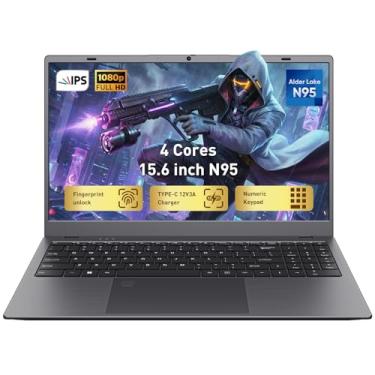 Imagem de RIANIFEL Laptop de 15,6 polegadas, tela IPS FHD 1920 x 1080, 12 GB de RAM/SSD de 256 GB com 4 núcleos N95 (Beats 6500Y), suporte para impressão digital, WiFi 5, BT 5.0 para negócios e escola