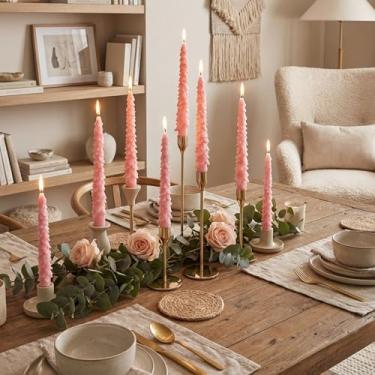 Imagem de 8 velas cônicas em forma de árvore de Natal rosa para decoração de mesa de Natal de 25,4 cm, presente de feriado para decoração de mesa de centro de casa e família