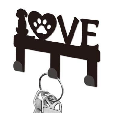 Imagem de DELORIGIN Suporte de chave Dog Love para parede, ganchos de ferro preto montado na parede, bonito cabide de chaves de pata com 3 ganchos, suporte para chaves de casa pequeno para bolsa de casa