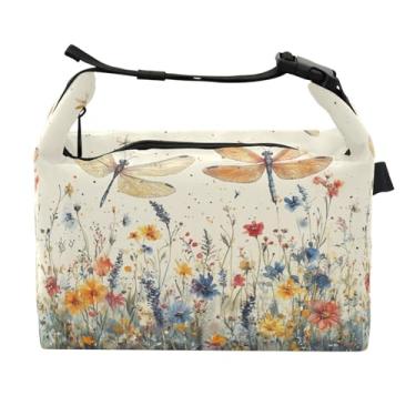 Imagem de STAYTOP Lancheira de libélulas e flores silvestres com fivela, lancheira isolada para meninos e meninas, lancheira para trabalho escolar