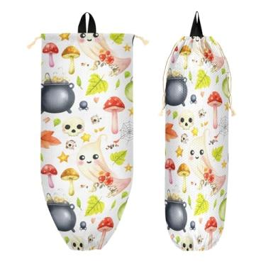 Imagem de xigua Bonito suporte de parede para saco de plástico de Halloween em aquarela com cordão, 1 pacote, organizador de sacolas de supermercado reutilizável para bolsas, meias, roupas íntimas e gravatas