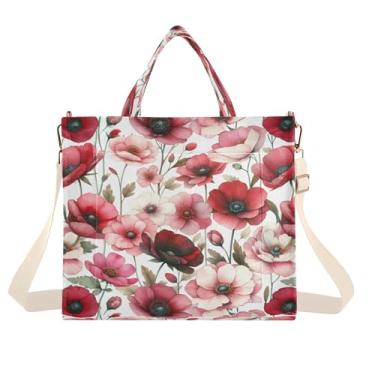 Imagem de Burbuja Sacola feminina com flores vermelhas, bolsa tiracolo de veludo cotelê, bolsa transversal para compras, trabalho, viagem, P, B271, Small