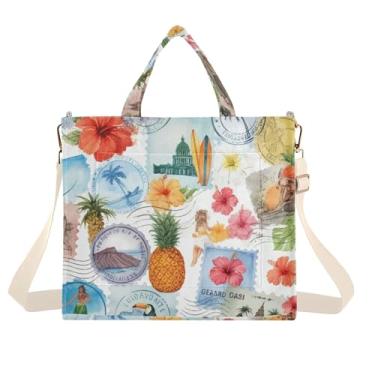 Imagem de Burbuja Bolsa feminina com estampa de patchwork tropical, bolsa tiracolo de veludo cotelê para compras, trabalho, viagens, C220, Medium
