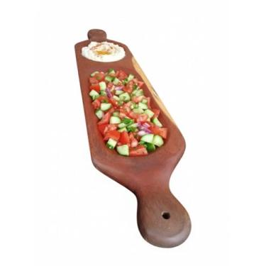 Imagem de Petisqueira Artesanal de Madeira com Alça, Tábua Rústica para Servir Aperitivos e Petiscos