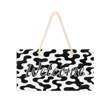 Imagem de Burbuja Placa de boas-vindas de camuflagem curvada para porta da frente, placa de boas-vindas de PVC para decoração de férias, 15 x 28 cm