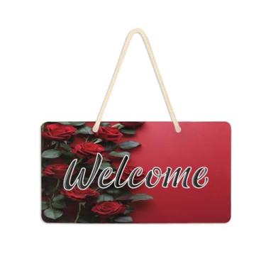 Imagem de Burbuja Placa de boas-vindas rosas para porta da frente, placa de boas-vindas de PVC para decoração de férias de casa de fazenda, 15 x 28 cm