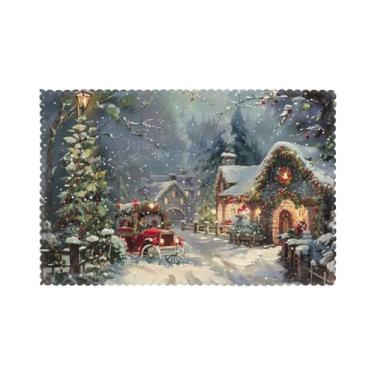 Imagem de Jogo americano com estampa de Natal para mesa de jantar, conjunto de 6 resistentes ao calor, fácil de limpar para uso diário