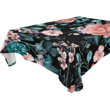 Imagem de Burbuja Toalha de mesa floral azul-petróleo rosa, toalha de mesa quadrada anti-rugas grossa para decoração de jantar, cozinha, festa, 152 x 152 cm