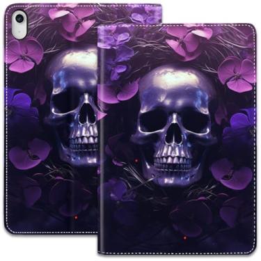 Imagem de Capa para iPad (A16) 11ª geração de 11 polegadas (2025)/iPad 10ª geração 11 polegadas (2022), suporte dobrável ajustável e despertar/hibernar automático, capa protetora à prova de choque, crânio flor