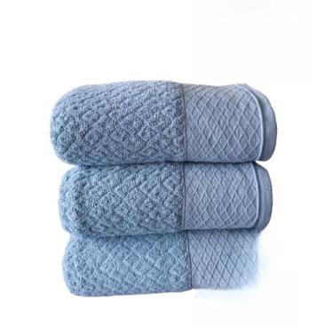 Imagem de Toalha Banho Toalhas de Banho Grandes e Macias 100% AlgodãO Puro Altamente Absorvente AgradáVel ao Toque Adequado para Todos os Tipos de Casas de Banho(Azul/Azul/Azul)