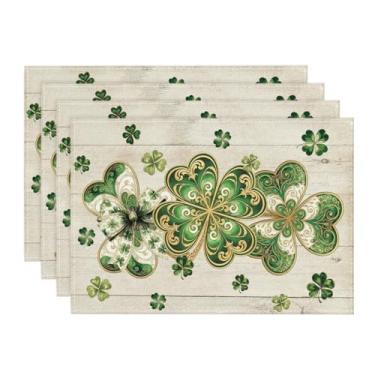 Imagem de Artoid Mode Cloisonne Cloisonne Clover Jogo americano de Dia de São Patrício, conjunto com 4, 30 x 45 cm, trevos de primavera, para decoração de festa, cozinha, jantar