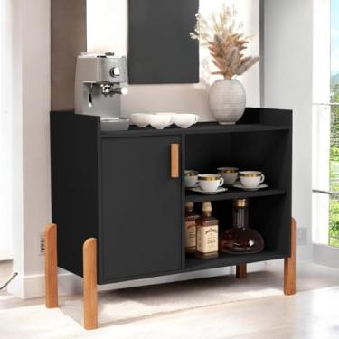 Imagem de Aparador Café Luxor 79cm Cedro/Off White | Cantinho do Café 1 Porta e Nichos | Balcão Estreito 30cm MDF/MDP (Preto)