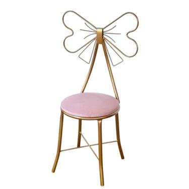 Imagem de Cadeira Penteadeira Adulta de Ferro com Lação - Decorativa, Confortável e Estilosa para Ambientes Interiores (Assento Rosa)