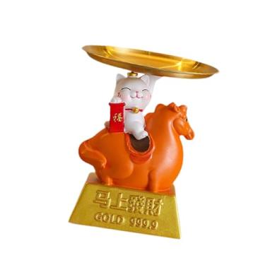 Imagem de Generic Bandeja com estatueta de gato, decoração de mesa para casa, escultura de animal com porta-chaves para sala de estar, Laranja