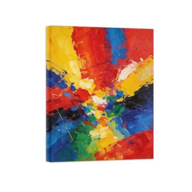 Imagem de Impressões abstratas em tela-Quadro texturizado para parede-Azul vermelho e amarelo 5-Pintura moderna para sala de estar 30x40cm Tela Embrulhada