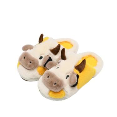 Imagem de Pantufas de vaca para mulheres e homens, fofas, fofas, aconchegantes, com desenho de vaca felpuda, para casa, para uso interno e externo, Amarelo, 5-6.5 Women/3.5-5 Men