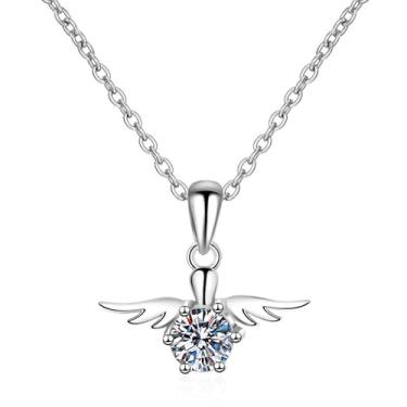 Imagem de Colar feminino com pingente de moissanita banhado a platina em prata esterlina s925 asas de anjo 0,5 ct moissanite para presente, médio, prata, moissanite, Medium, Prata, Moissanite