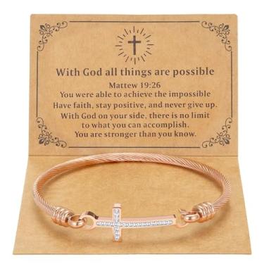 Imagem de DS Pulseira religiosa com cruz cristã, versículo bíblico, God is within her, She Will Not Cair, pulseiras inspiradoras para mulheres, joias de aço inoxidável, presente para filha, melhor amiga, 8.26IN