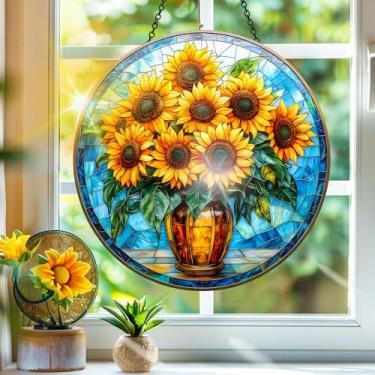 Imagem de Acrílico colorido, apanhador de sol, decoração de janela suspensa de girassol, arte de parede de arco-íris, para varanda, interior e exterior, jardim, enfeites de Natal, decoração 19 x 19 cm, CH#53