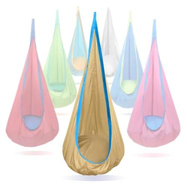 Imagem de Cadeira infantil para pendurar em ambientes internos e externos, macia e segura com alta capacidade de peso, fácil instalação, perfeita para quarto, jardim, sala de jogos (Cáqui)