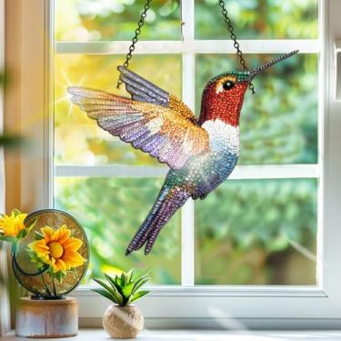 Imagem de Apanhador solar de acrílico colorido, decoração de janela pendurada com beija-flor, arte de parede de arco-íris, para varanda, interior e exterior, jardim, enfeites de Natal, decoração 19 x 19 cm, CH