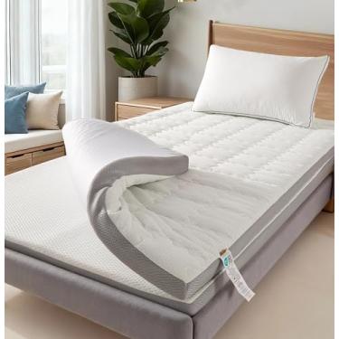 Imagem de SAPHREAS Topper de colchão de espuma viscoelástica de 10 cm, tamanho solteiro, dor nas costas e alívio de pressão, espuma viscoelástica de resfriamento de 7,6 cm e capa de colchão ventilada macia de