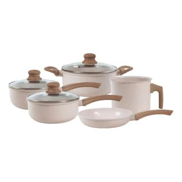 Imagem de Conjunto de panelas de cerâmica 3 em 1 para fogão de indução, com cinco peças