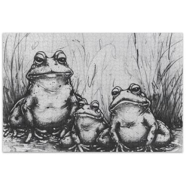 Imagem de Quebra-cabeça de sapos rabiscos fofos 500 peças adultos presentes de festa elefante branco paisagem arte colorida