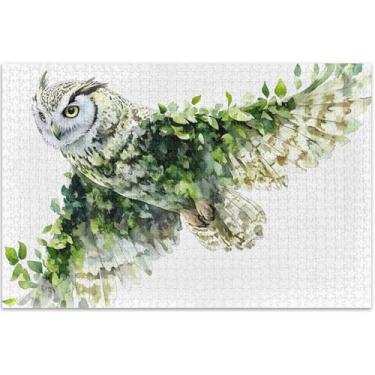Imagem de Quebra-cabeça de coruja em aquarela para adultos, 1000 peças, pintura de animais, quebra-cabeças rígidos para adultos, engraçado, 75 x 40 cm