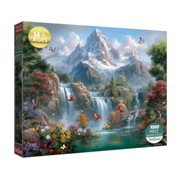 Imagem de Colorful Flower Butterfly Puzzles for Adults 1000 Pieces Nature, Beautiful Bird Plant Tree Landscape Jigsaw Puzzles, Pretty Lake Forest Scenic Floral Waterfall Puzzle