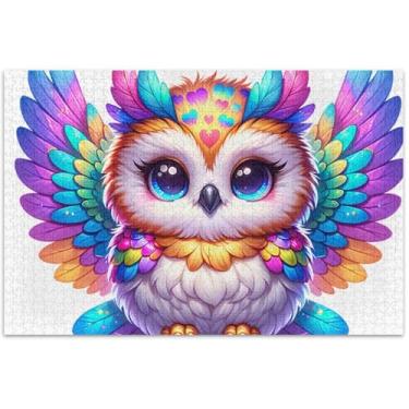 Imagem de Quebra-cabeça colorido coruja arco-íris 500 peças para adultos família elefante branco presentes natureza quebra-cabeça paisagem floral, 51 x 35 centímetros