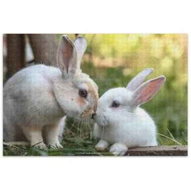 Imagem de Coelhos Kiss Love Valentine 500 peças quebra-cabeças para adultos pintura artística paisagem quebra-cabeças presentes para jogo de elefante branco