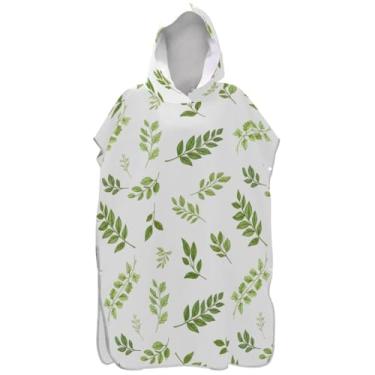 Imagem de Joisal Roupão botânico com mudança de folhas verdes para adultos, poncho de surfe, toalha de banho com capuz, secagem rápida, poncho masculino com capuz