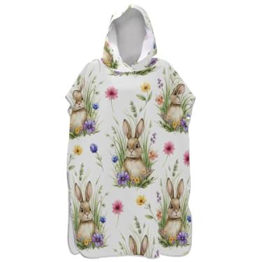 Imagem de Joisal Absorvente Surf Poncho Trocando Roupão Adultos Praia Moletom Toalha Floral Coelhos Fofos Branco Ponchos Femininos com Capuz