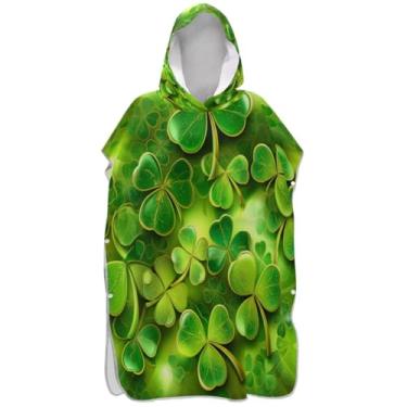 Imagem de Joisal Poncho de surfe vibrante St Patrick Leave Green para trocador de roupa de praia com capuz toalha floral absorvente masculino poncho com capuz