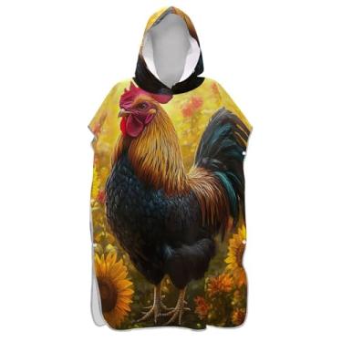 Imagem de TSENQUE Majestic Rooster Girassóis Surf Poncho Trocador para Adultos Praia Moletom Toalha Floral Leve Unissex Adulto Poncho com Capuz