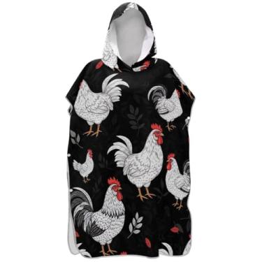 Imagem de Joisal Poncho de surfe para adultos trocador de roupão de praia com capuz toalha de natação secagem rápida branco preto galos galos homens mulheres poncho com capuz